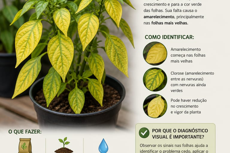 Planta com folhas amareladas, evidenciando um problema comum que requer diagnóstico visual.