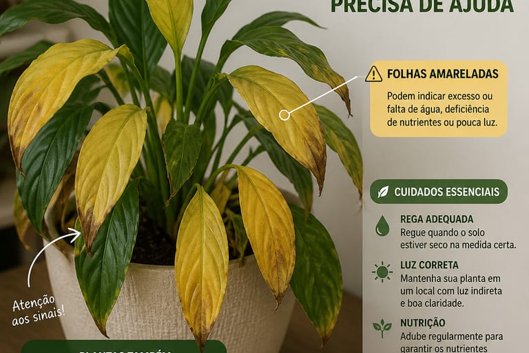Planta com folhas amareladas, evidenciando problemas de saúde e necessidade de atenção.