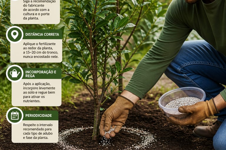Imagem mostrando a aplicação de fertilizante em uma planta.