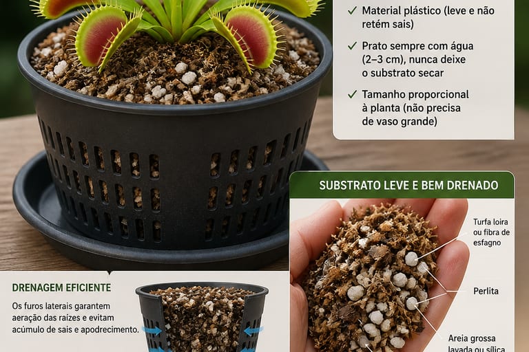Vaso com substrato leve e bem drenado para Dioneia.