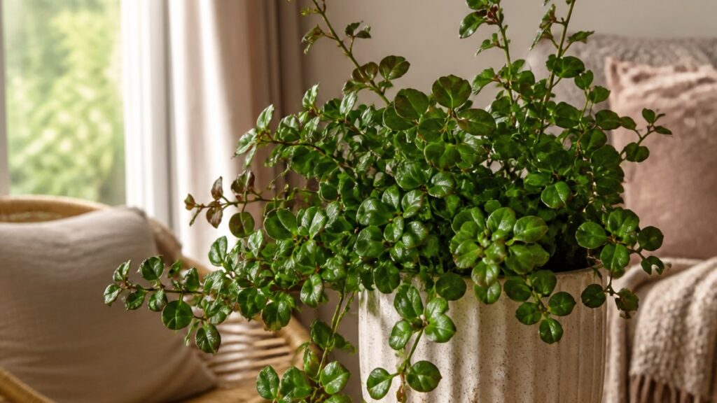 Imagem de uma planta Cochonilha em vaso decorativo, com folhas saudáveis e luz natural suave.