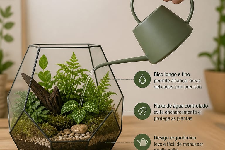 Um regador prático sendo usado para irrigar um terrário.