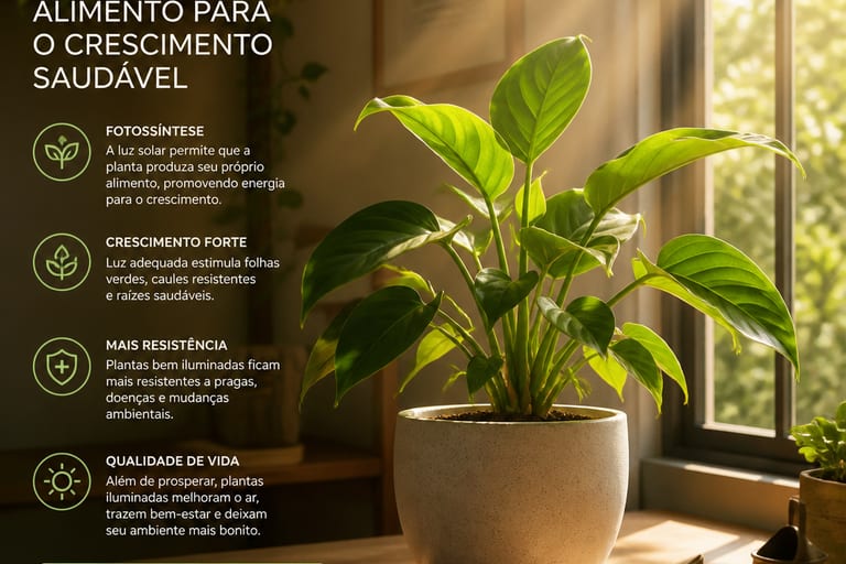 Planta em ambiente interno recebendo luz solar.