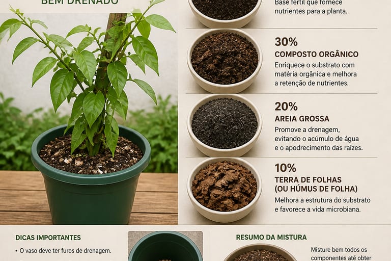 Vaso de ora-pro-nobis com substrato bem drenado.