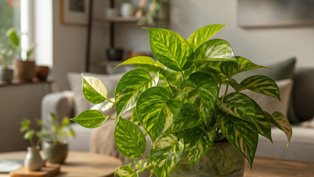 Imagem de um vaso decorativo com terra mostrando mofo, em um ambiente acolhedor com luz natural suave.