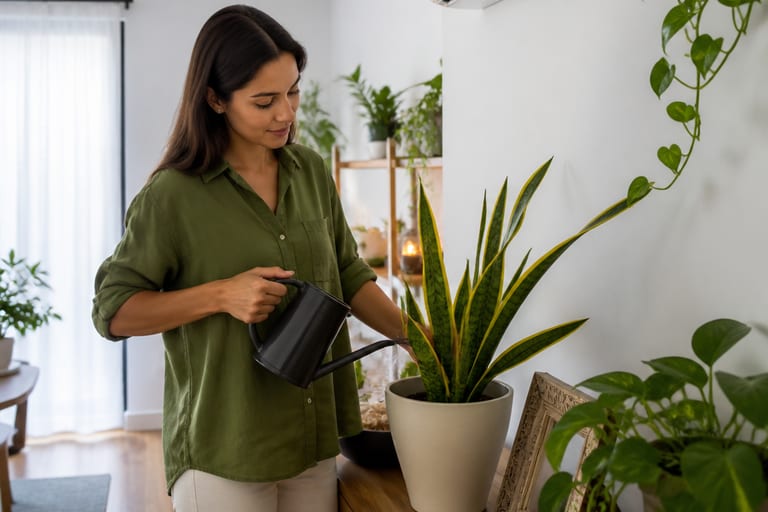 Imagem de plantas em um apartamento com ar-condicionado, mostrando a importância do cuidado em ambientes internos.