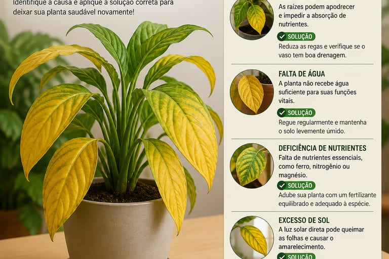 Planta com folhas amareladas, indicando possíveis problemas de saúde.