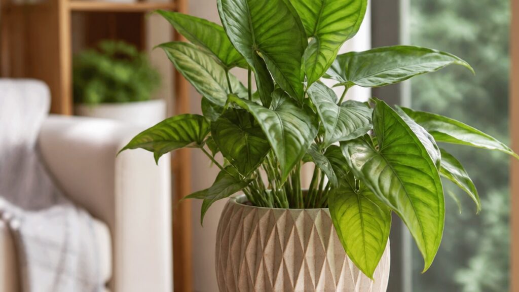 Imagem de uma planta em vaso decorativo com raízes apodrecidas, em ambiente acolhedor com luz natural.
