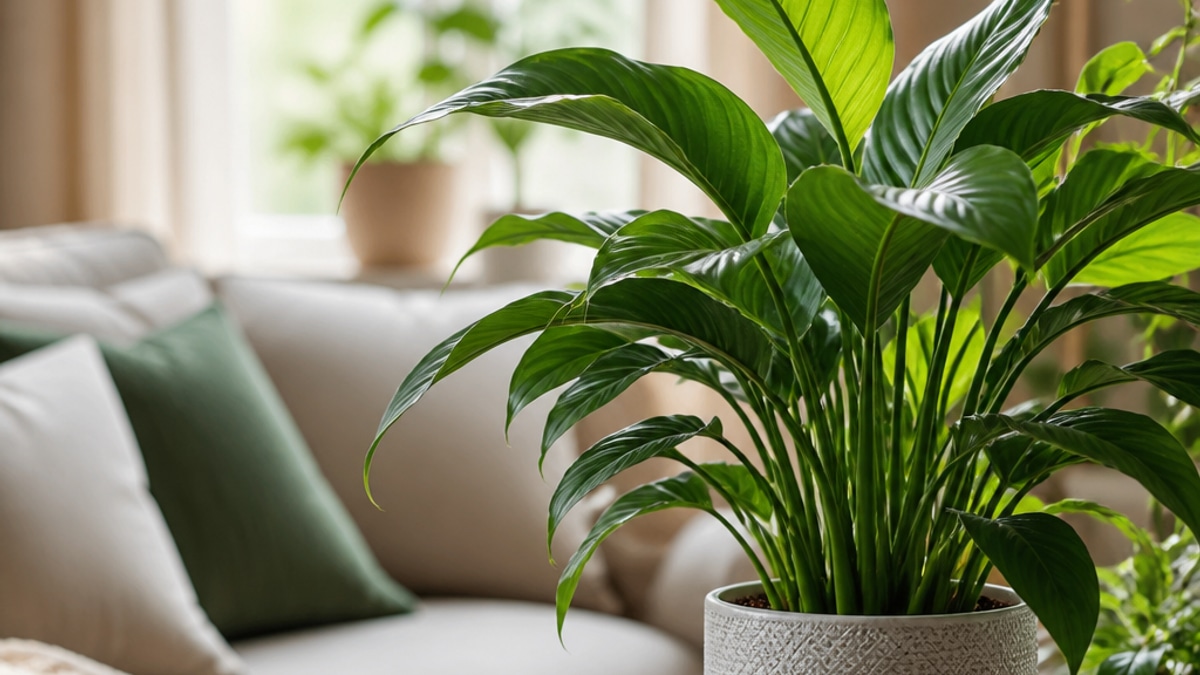Imagem de uma planta em vaso decorativo em ambiente acolhedor, com luz natural suave.