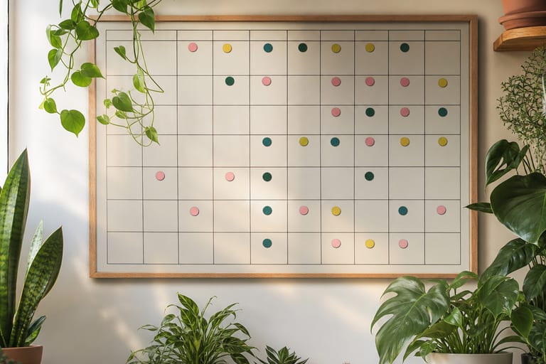 Tabela de rotina mensal de cuidados com plantas em apartamento.